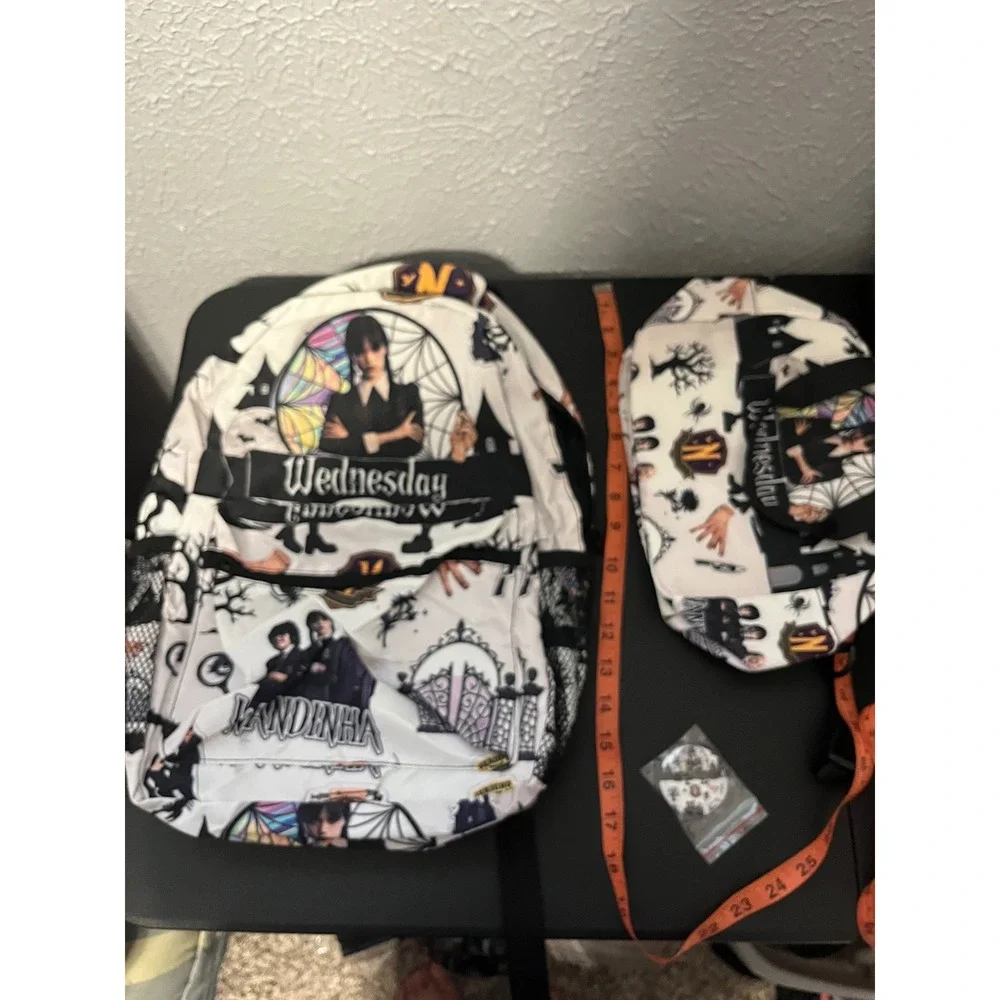 Wednesday Addams Nevermore Academy 2pc Backpack Lunch Bag Set White